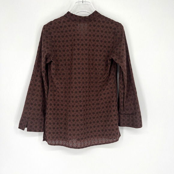 Saint‎ Tropez West Top Womens M Brown Eyelet Floral Henley Beachy Boho Hippie - Picture 2 of 6